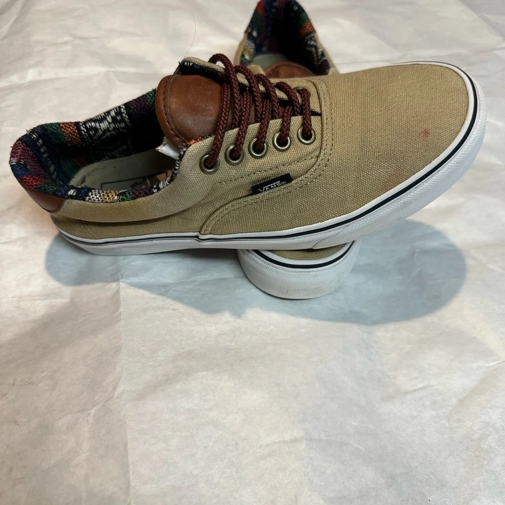 Vans Tan Canvas Sneakers with Brown Accents